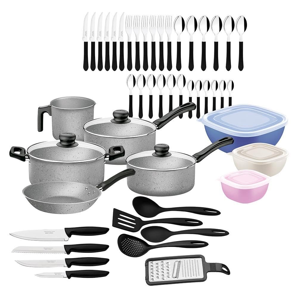 Kit Cozinha 47 Peças Panelas Antiaderentes, Talheres, Facas, Potes e Utensílios Tramontina 20297612