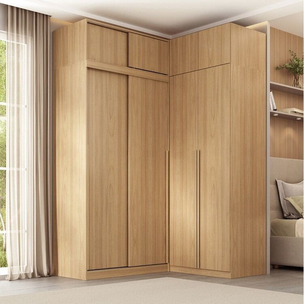 Guarda-roupa Modular de Canto 4 Peças 8 Portas com 4 Portas de Correr Jade Cabecasa Madeiramadeira Avelã