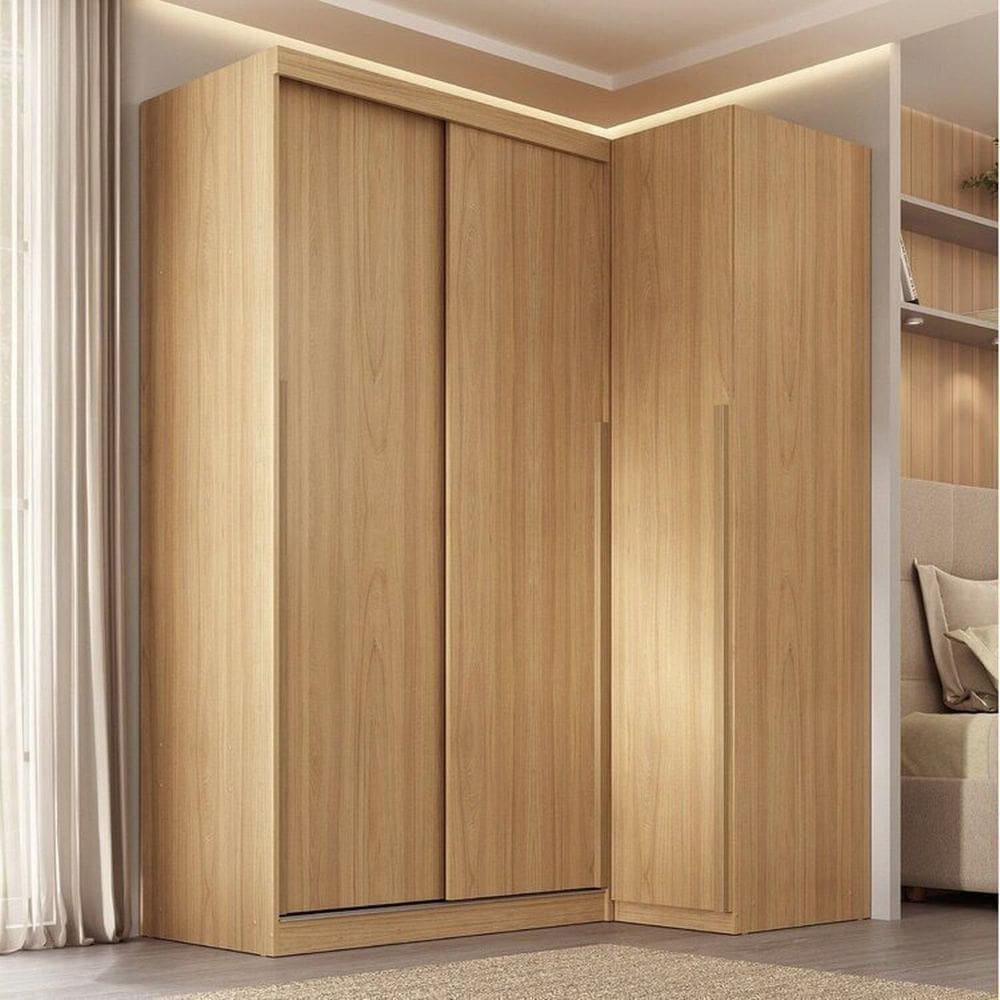 Guarda-roupa Modular de Canto 2 Peças 3 Portas com 2 Portas de Correr Jade Cabecasa Madeiramadeira Avelã