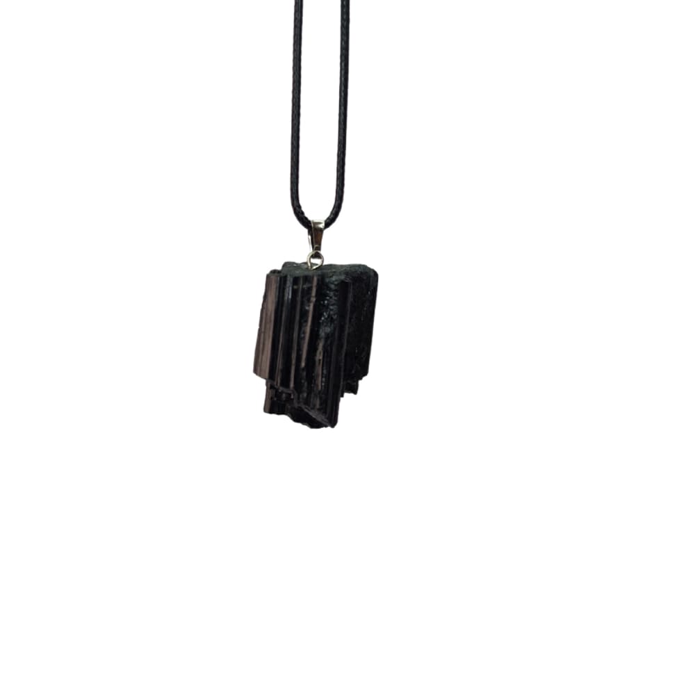 Colar Cordão com Pingente de Pedra Turmalina Bruta Natural