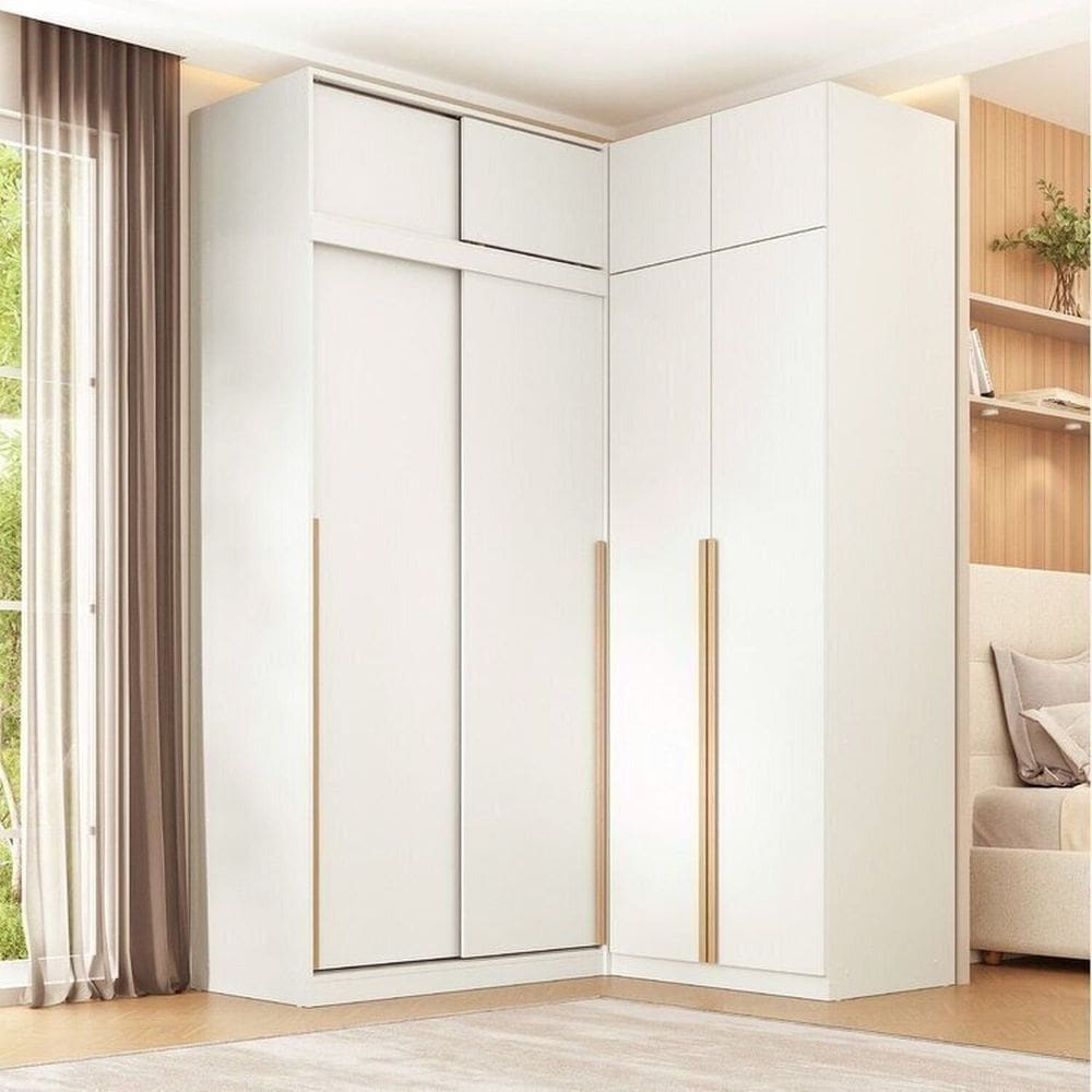 Guarda-roupa Modular de Canto 4 Peças 8 Portas com 4 Portas de Correr Jade Cabecasa Madeiramadeira Branco Fosco