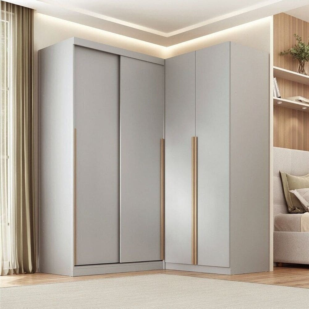 Guarda-roupa Modular de Canto 2 Peças 2 Portas com 2 Portas de Correr Jade Cabecasa Madeiramadeira Cinza Urbano