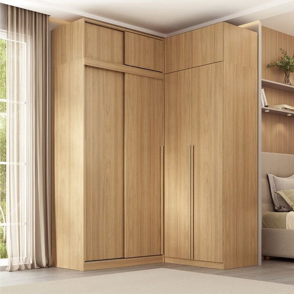 Guarda-roupa Modular de Canto 4 Peças 8 Portas com 4 Portas de Correr Jade Cabecasa Madeiramadeira Avelã