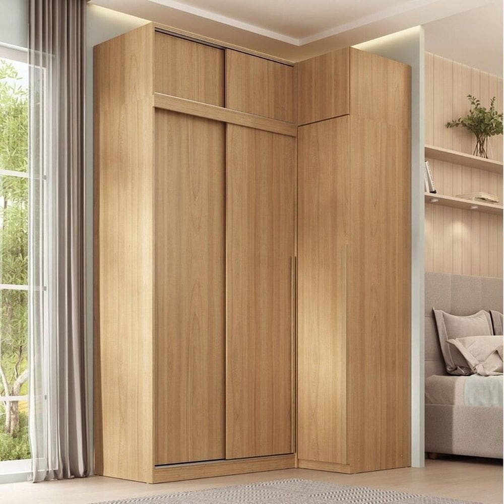 Guarda-roupa Modular de Canto 4 Peças 6 Portas com 4 Portas de Correr Jade Cabecasa Madeiramadeira Avelã