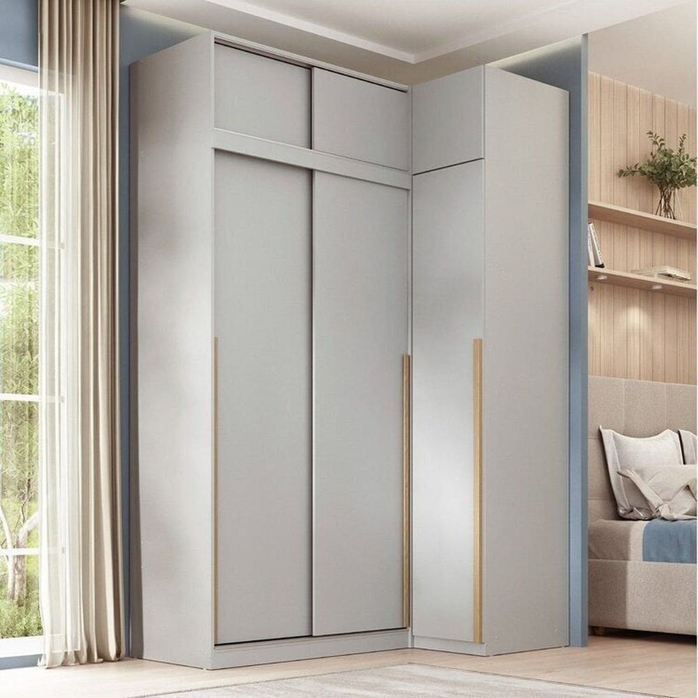 Guarda-roupa Modular de Canto 4 Peças 6 Portas com 4 Portas de Correr Jade Cabecasa Madeiramadeira Cinza Urbano