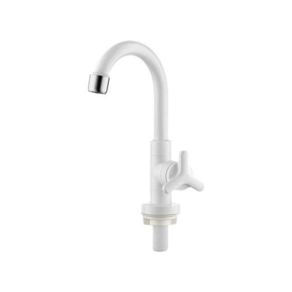 Torneira Sicília Lavatório Bica Alta Branca - Abs - Pastilha Cerâmica - Cromado