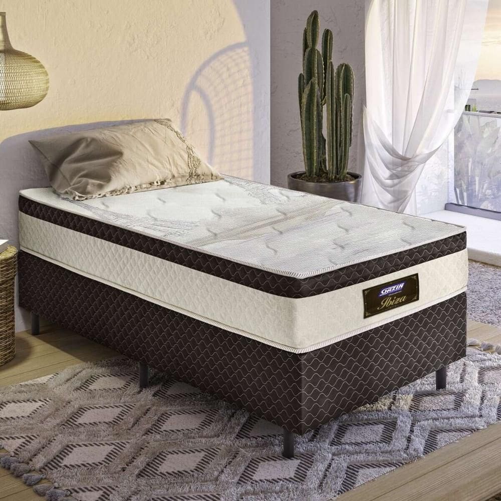 Cama Box Conjugado Solteirão com Colchão (98x65x198) Ibiza Gazin CR35367 Areia/Marrom