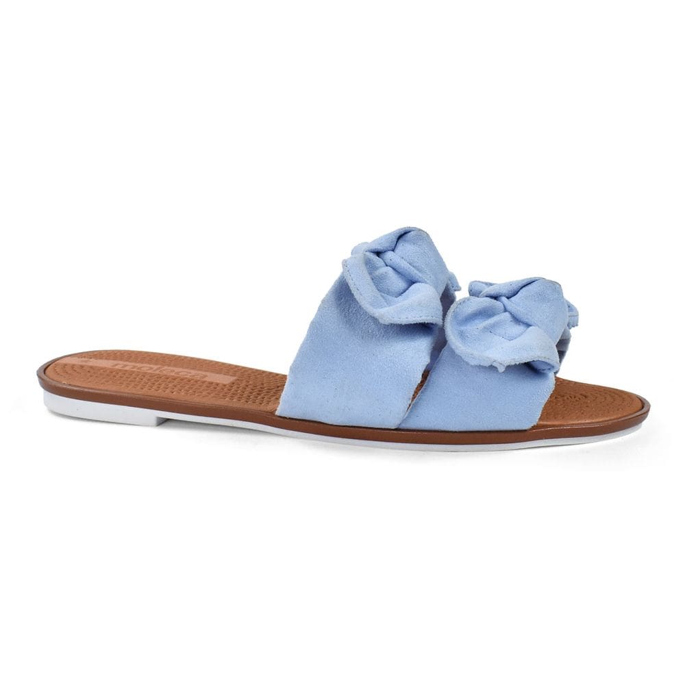 Chinelo Moleca Slide Camurça Laços Feminino Azul