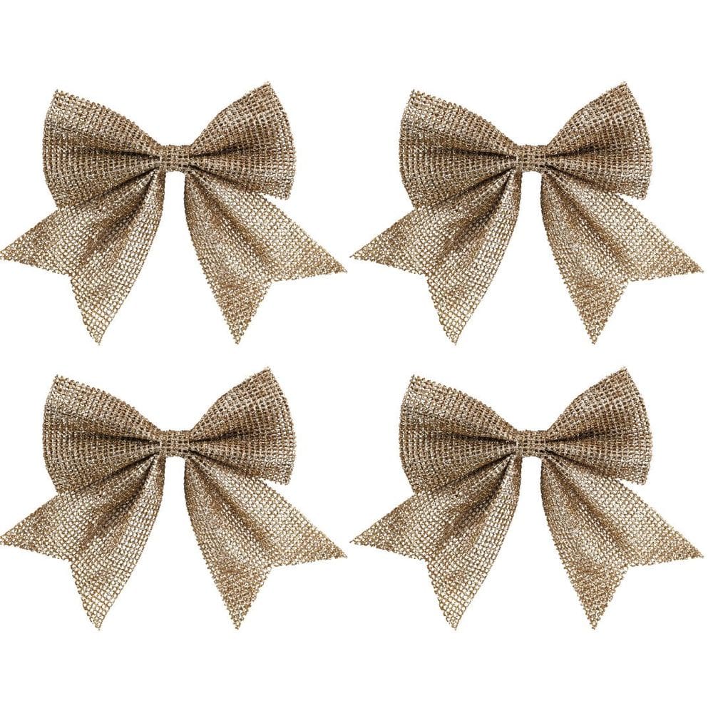Jogo 4 Laços Telado Glitter e Lantejoula Champanhe Natal 13cm - Magizi