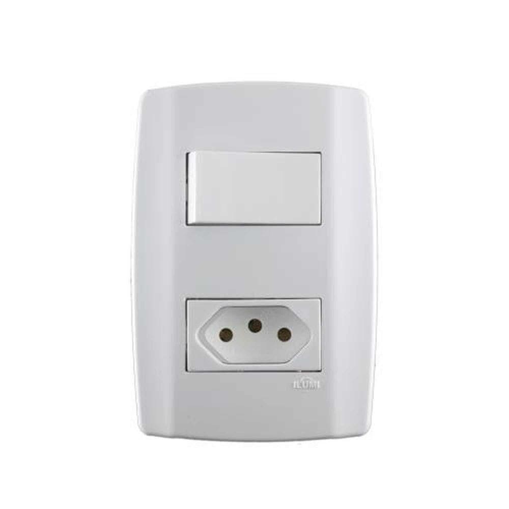 Conjunto Interruptor Simples + Tomada 10a - Linha Slim - Ilumi