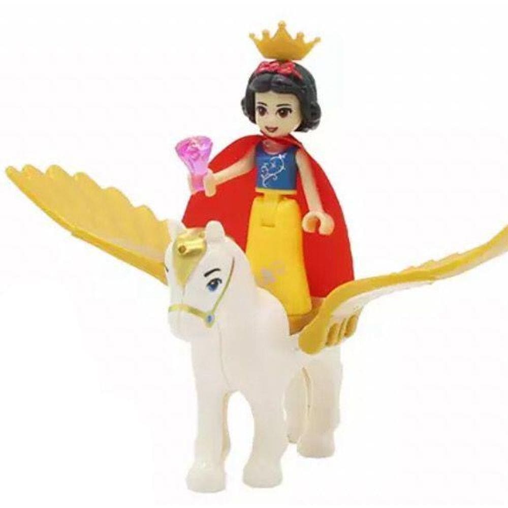 Boneco Blocos De Montar Branca De Neve Cavalo Alado