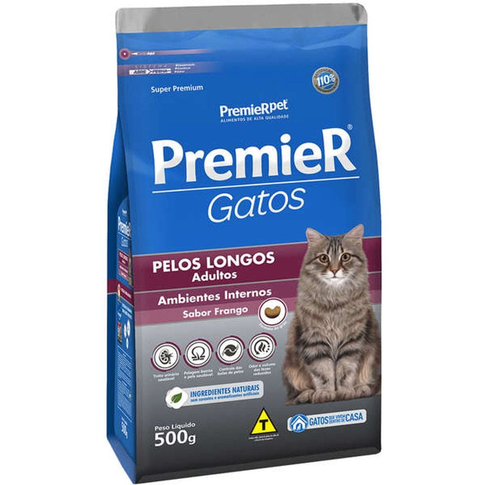 Premier A.I.Gatos Ad. Frango Pelo Longo 500 g