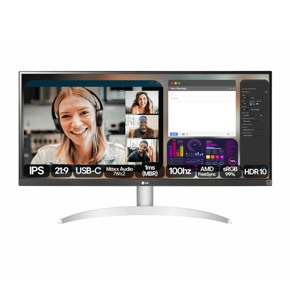 Monitor LG 29" Ultrawid 100HZ 1MS FHD Branco 29WQ600B-W.AWZM