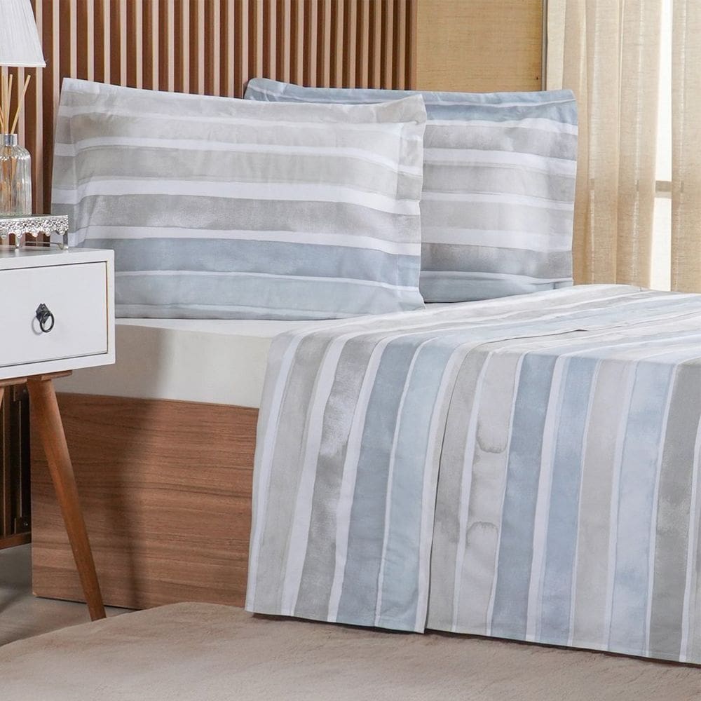 Jogo de Cama King 4 Pçs 200 Fios 100% Algodão 193x203x40cm