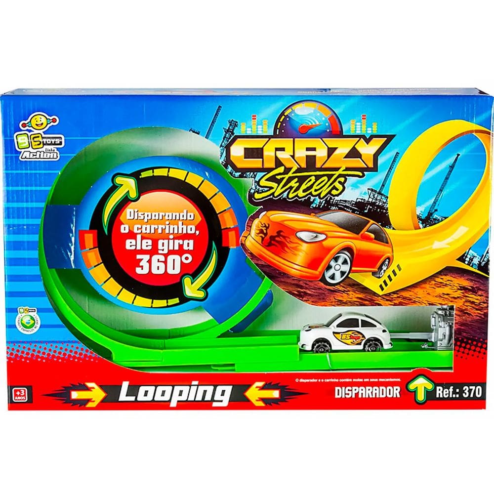 Carrinho com Pista e Disparador 360º Crazy Streets Looping diversos - 370 - BS Toys