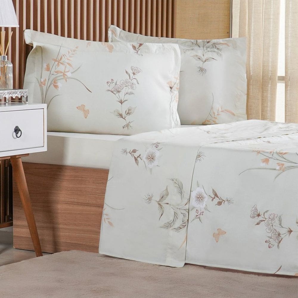 Jogo de Cama King 4 Pçs 200 Fios 100% Algodão 193x203x40cm