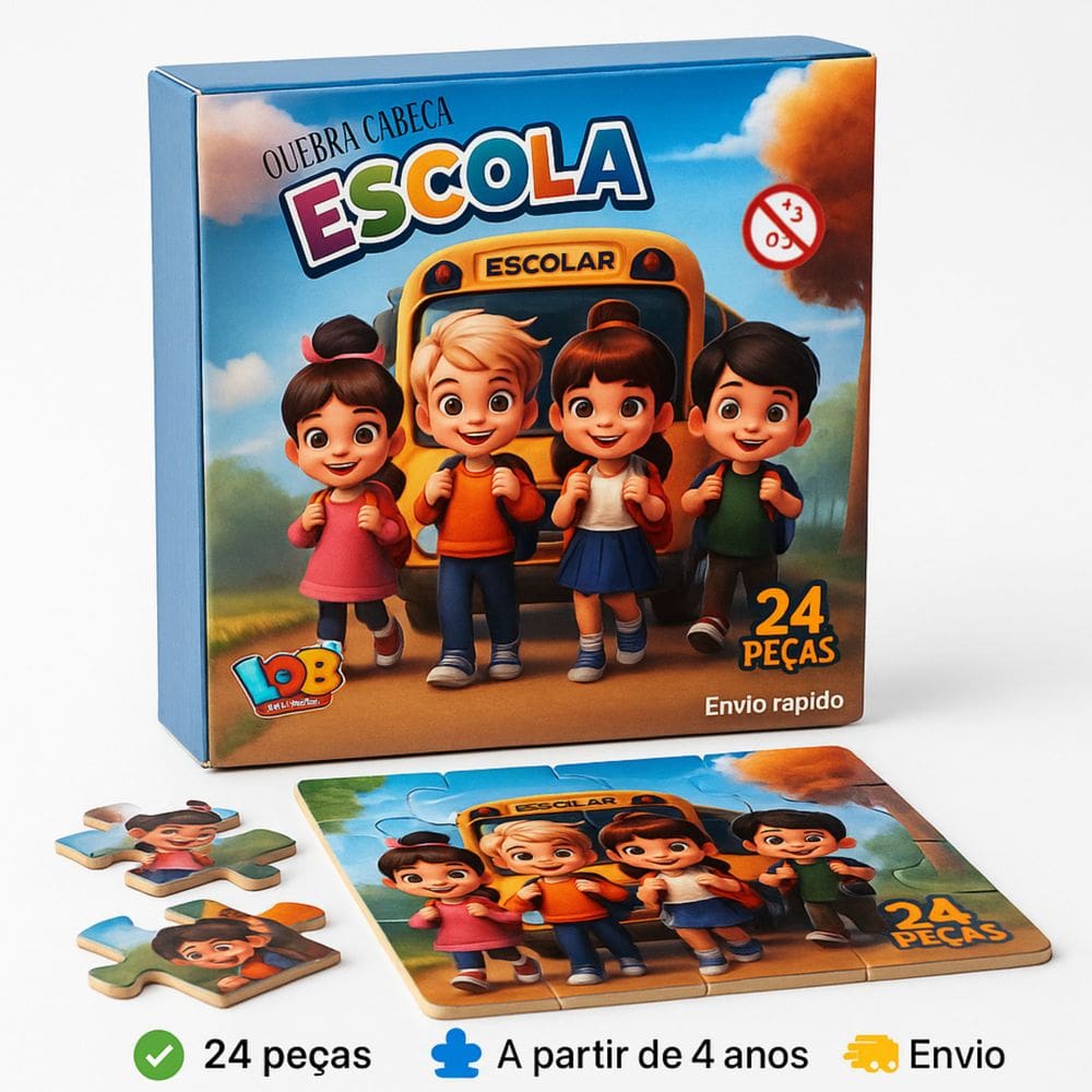 Quebra Cabeça - Escola 24 Peças Madeira