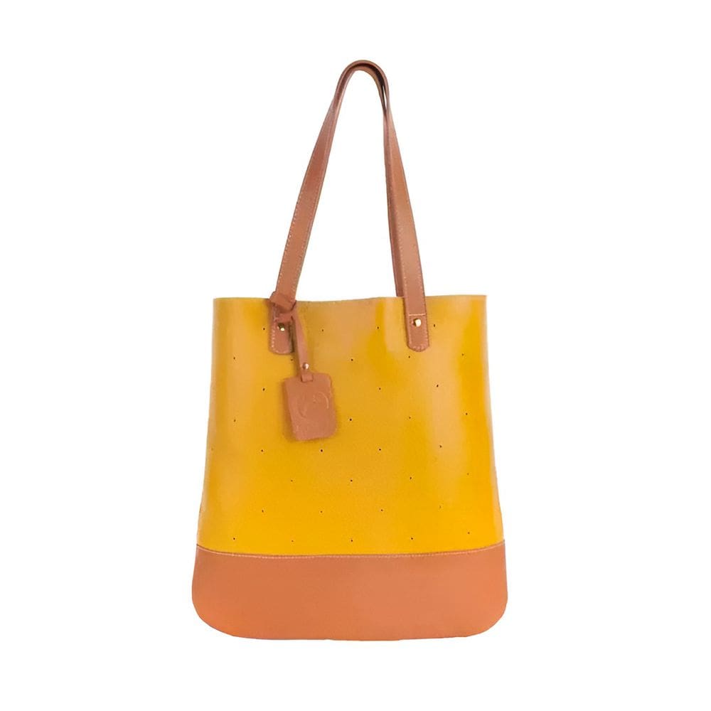 Bolsa Duradoura de Couro Flávia Cor Mostarda C/ Caramelo