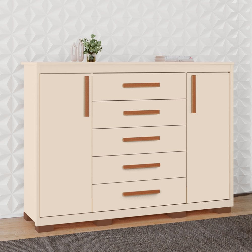 Comoda Ingrid Tuboarte 5 gavetas e 2 portas 100% em MDF