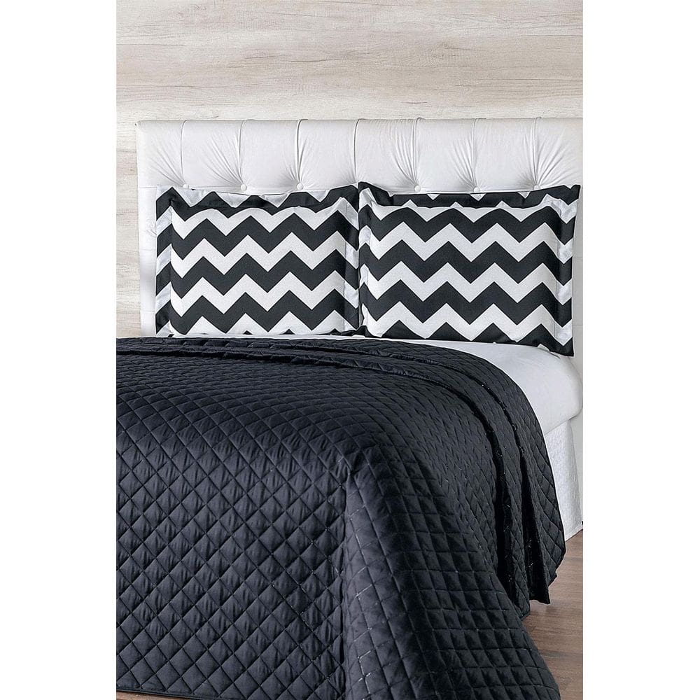 Kit Cobre Leito Chevron Casal 06 Peças Preto