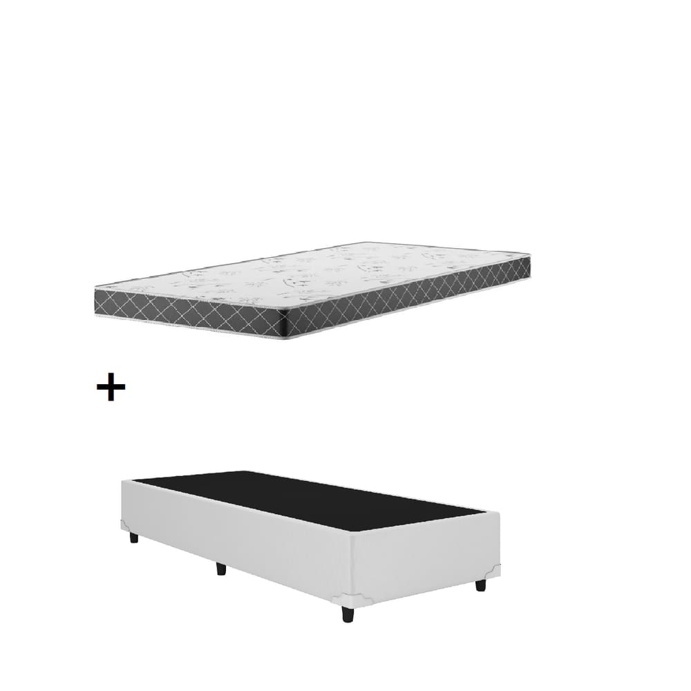Cama Base Box Solteiro Branco Colchão D20 88x188x12