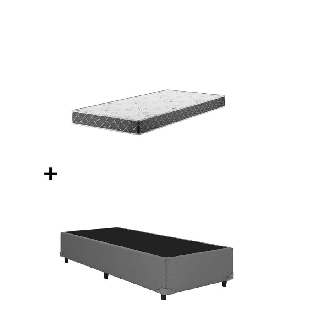 Cama Base Box Solteiro Cinza Colchão D20 88x188x12