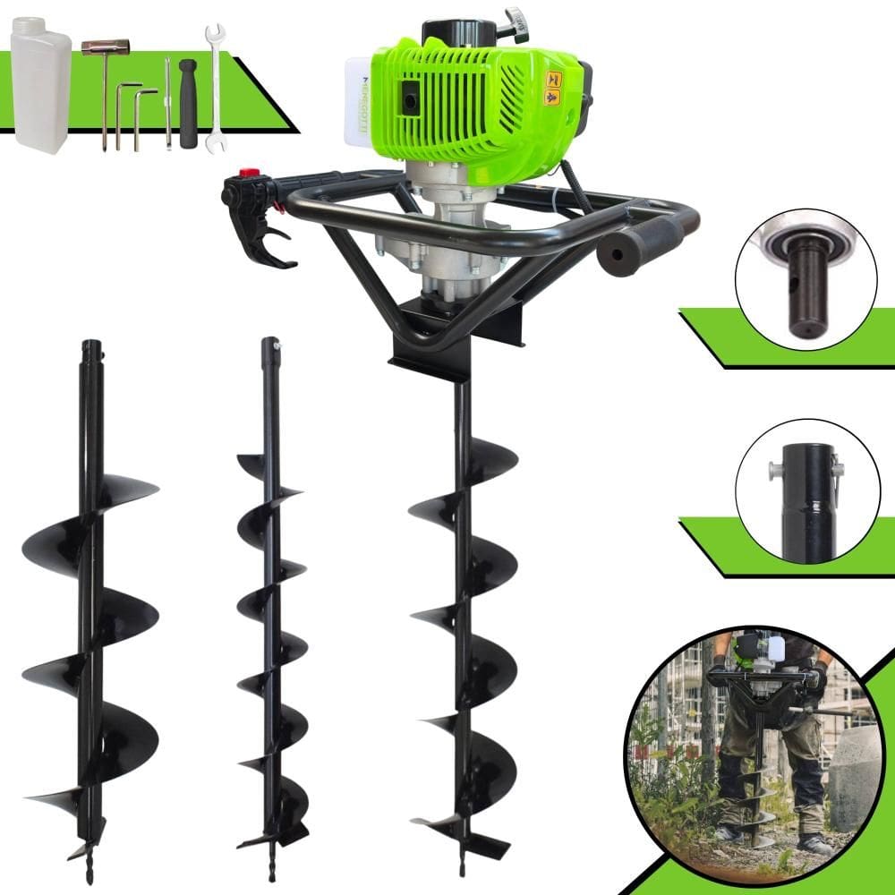 Perfurador Polaca Cavadeira Menegotti MPS-52 À Gasolina 2T 52cc 1,8HP Ignição CDI Para Construção Civil Com Kit Brocas 80x10cm, 80x15cm e 80x20cm