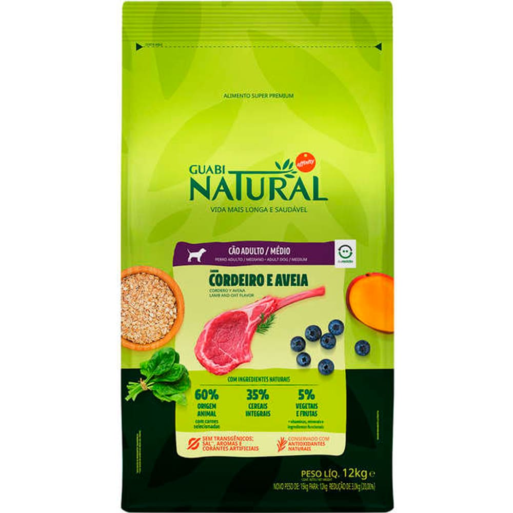 Guabi Natural Caes Adultos Medios Corde/Aveia 12Kg