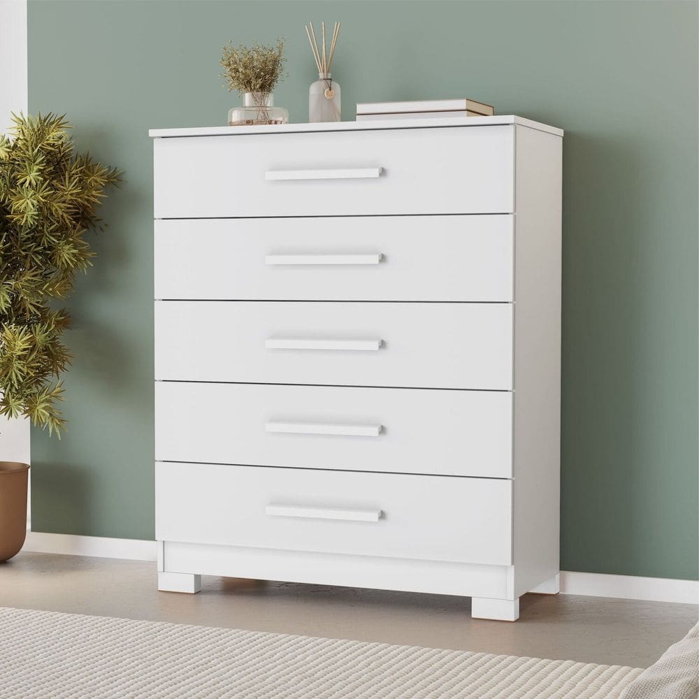 Cômoda para Quarto 5 Gavetas 82cm Cristina Branco