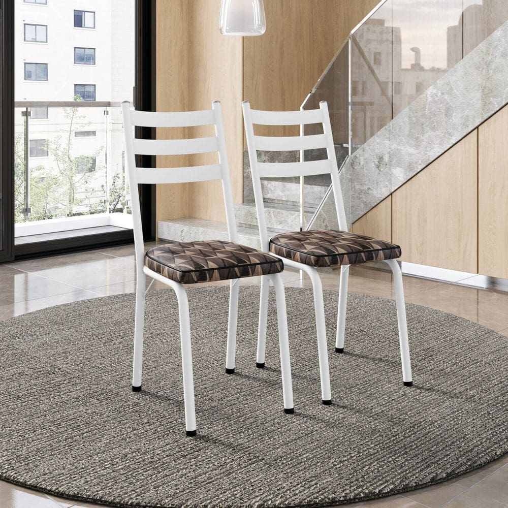 Conjunto com 2 Cadeiras para Cozinha Europa Branco/ Mosaico Palha
