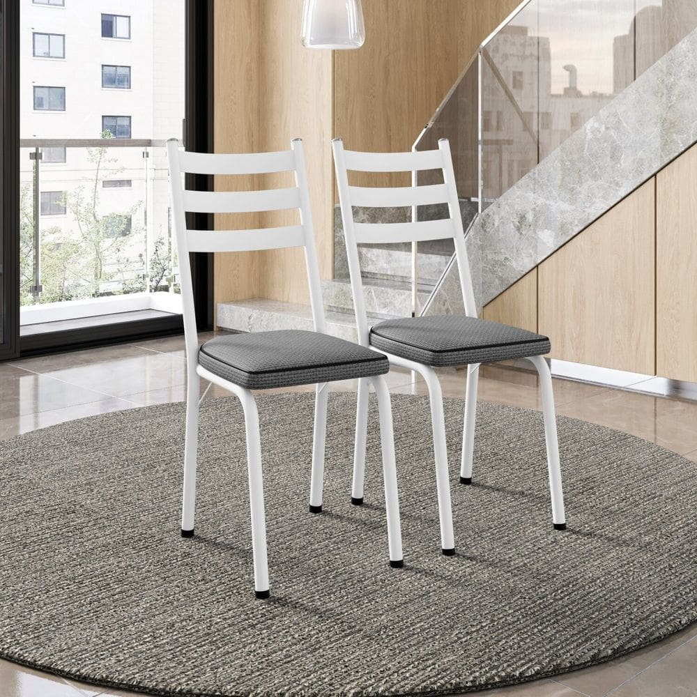 Conjunto com 2 Cadeiras para Cozinha Europa Branco/ Platina