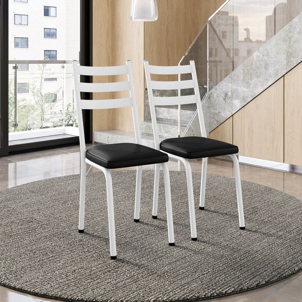 Conjunto com 2 Cadeiras para Cozinha Europa Branco/ Preto