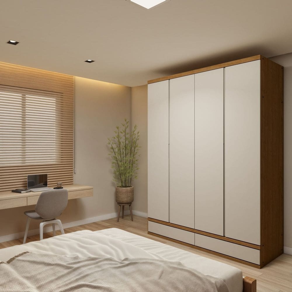 Guarda-roupa 4 Portas 3 Gavetas 100% Mdf Urbano Cedro/Off White