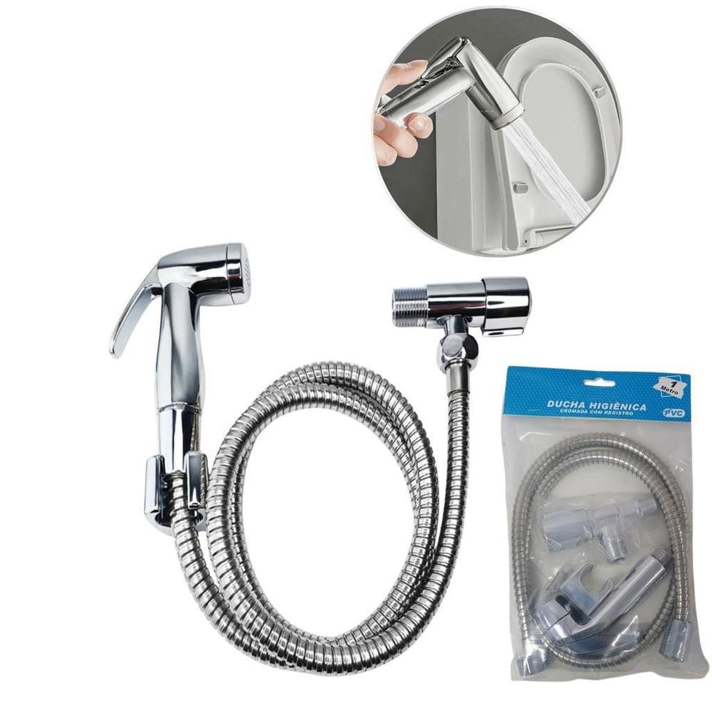 Kit Chuveirinho Vaso Banheiro Ducha Higiênica Cromada 1M