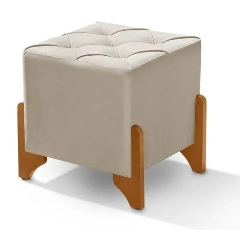 Puff Kansas Veludo Areia Quadrado Decoração Lar & Estilo