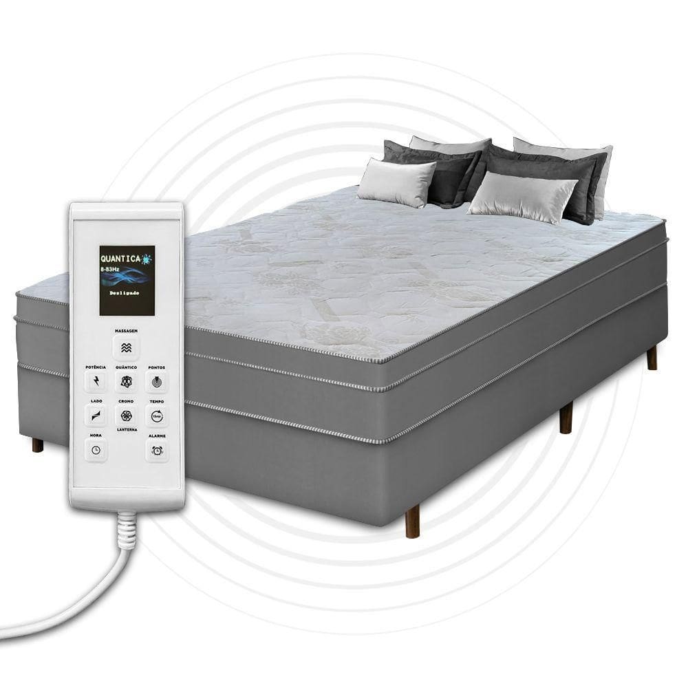 Cama Box Casal + Colchão Com Massageador Espuma D33 Função Ortopédica 138x188cm Cinza