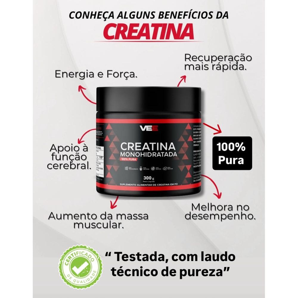 Creatina 300G VEE Monohidratada 100% Pura! Mais Força, Energia ! Qualidade Profissional