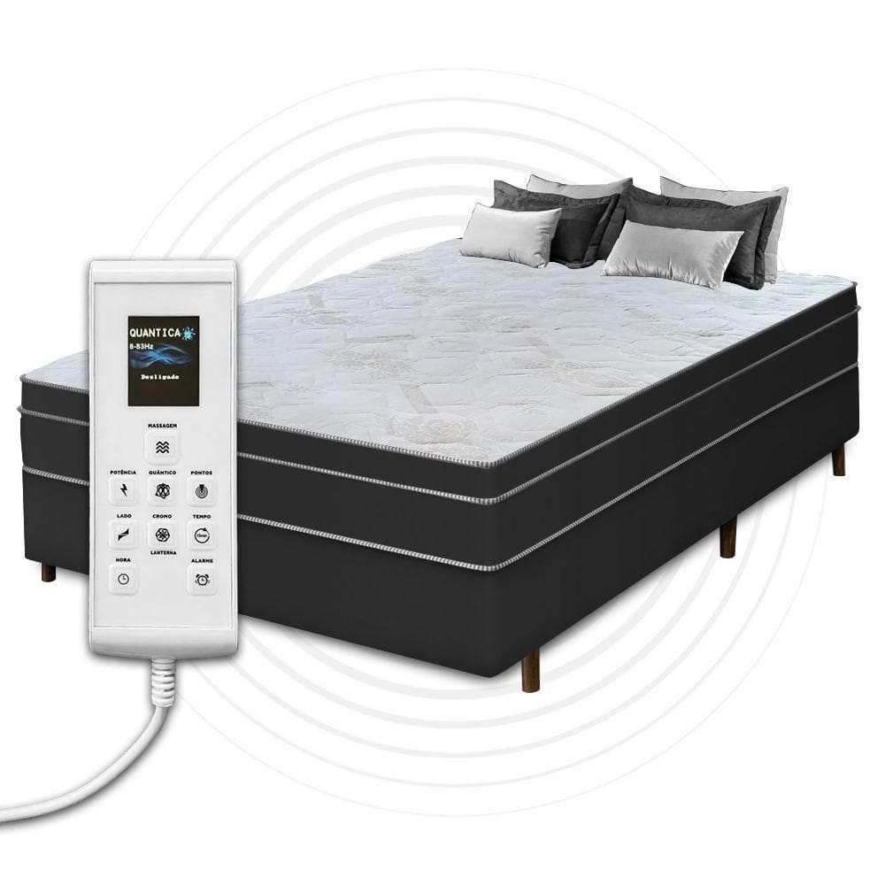 Cama Box Casal + Colchão Com Massageador Espuma D33 Função Ortopédica 138x188cm Preto