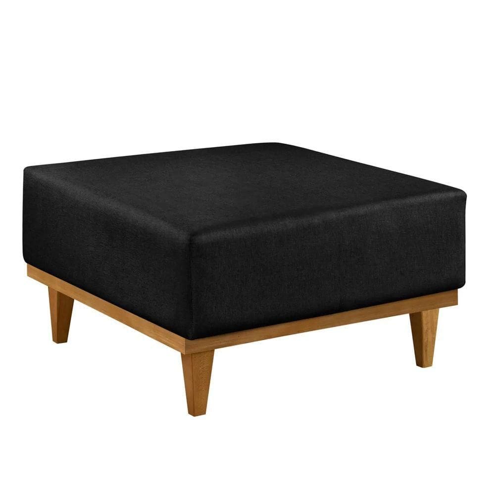 Puff Luxo Corino Retangular Base Mesa Madeira Lar & Estilo Preto