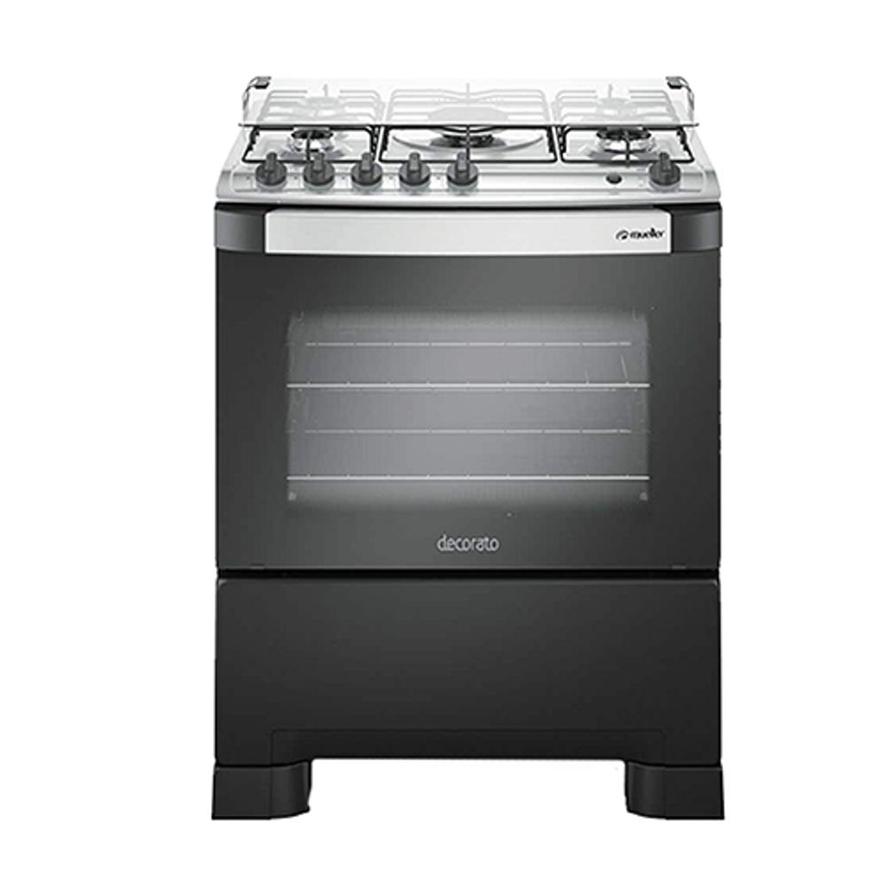 Fogão a Gás Mueller Decorato 5 Bocas Preto Fosco Mesa de Inox-Bivolt 