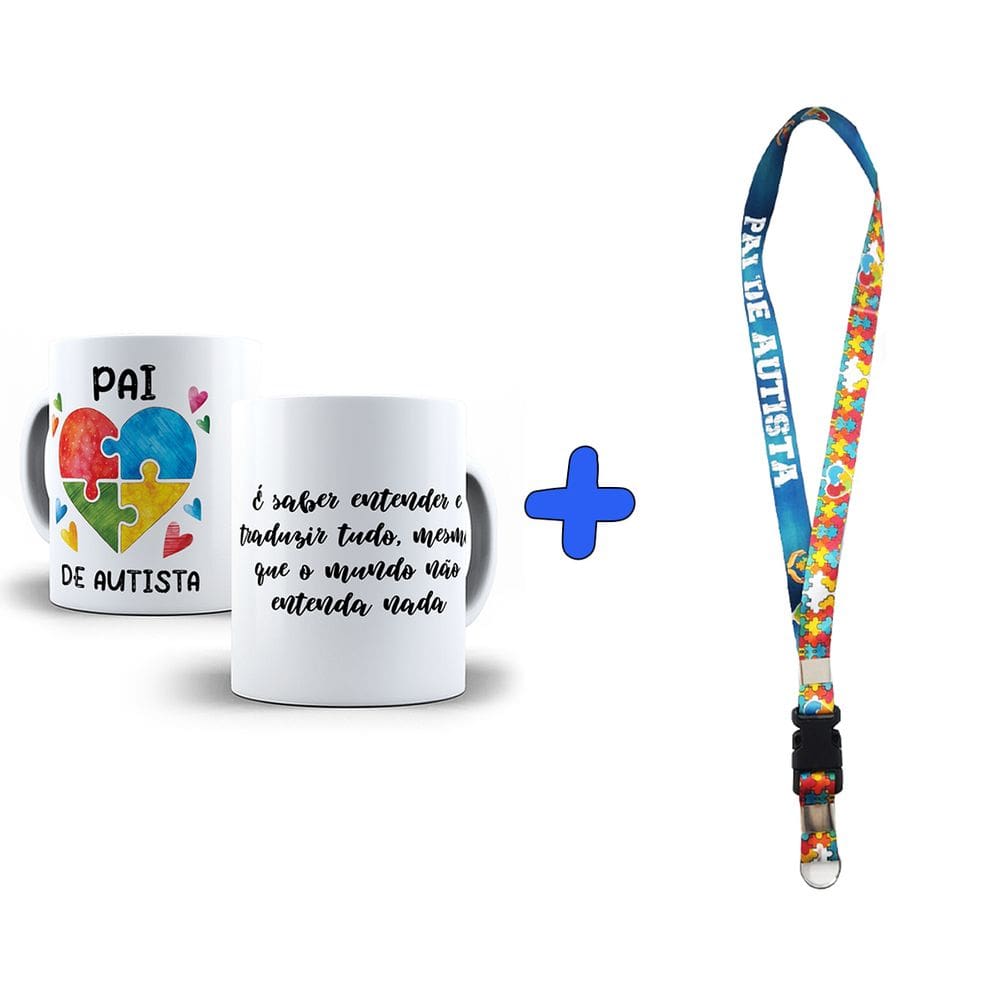 Kit Presente Sou Pai de Neurodivergente Com Caneca , Chaveiro e Cordão Puzzle