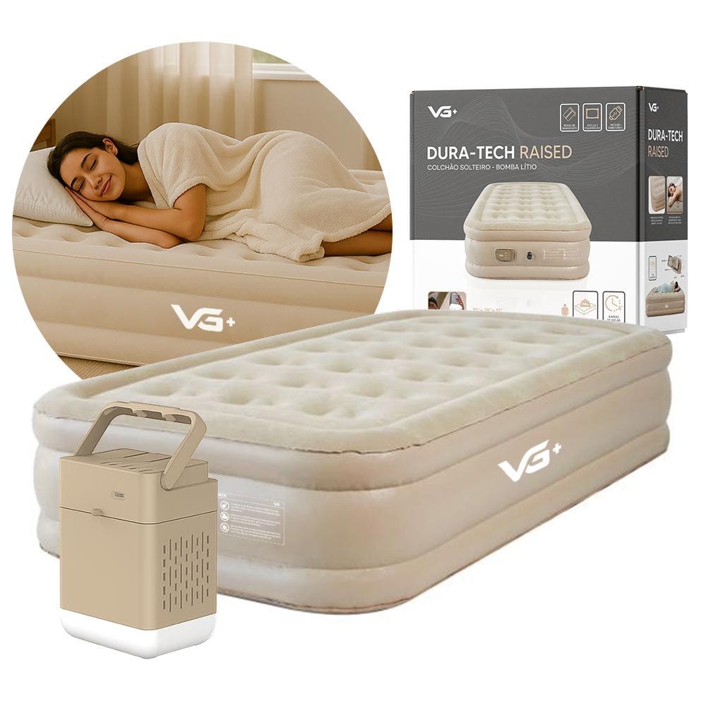 Colchão Inflável Solteiro Raised Elevado com Bomba Lítio USB VG Plus