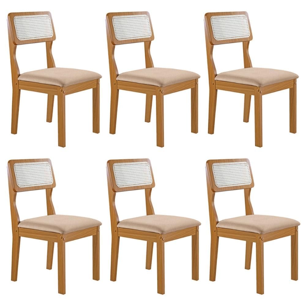 Conjunto de 6 Cadeiras Agata Retrô com Estofado em Linho