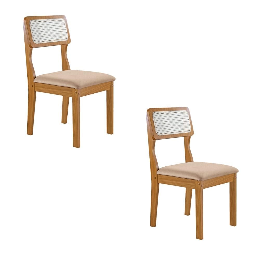 Conjunto de 2 Cadeiras Agata Retrô com Estofado em Linho