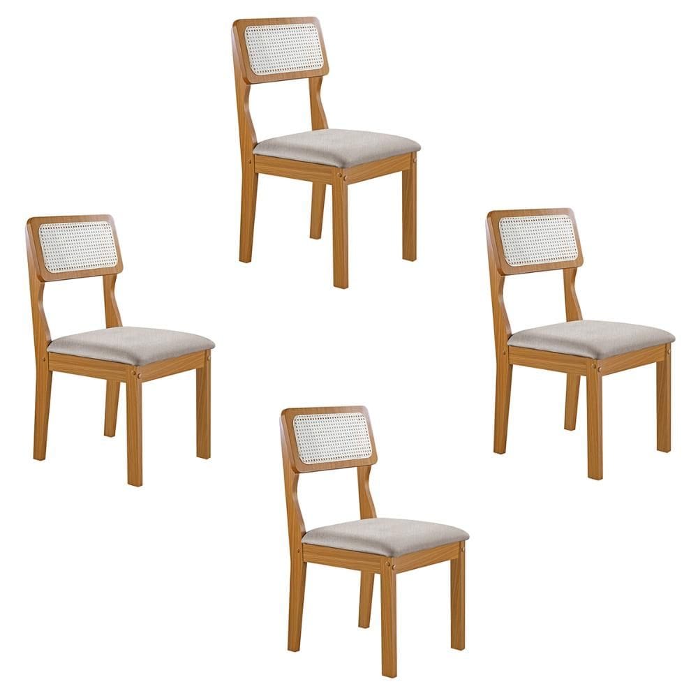 Conjunto de 4 Cadeiras Agata Retrô com Estofado em Linho
