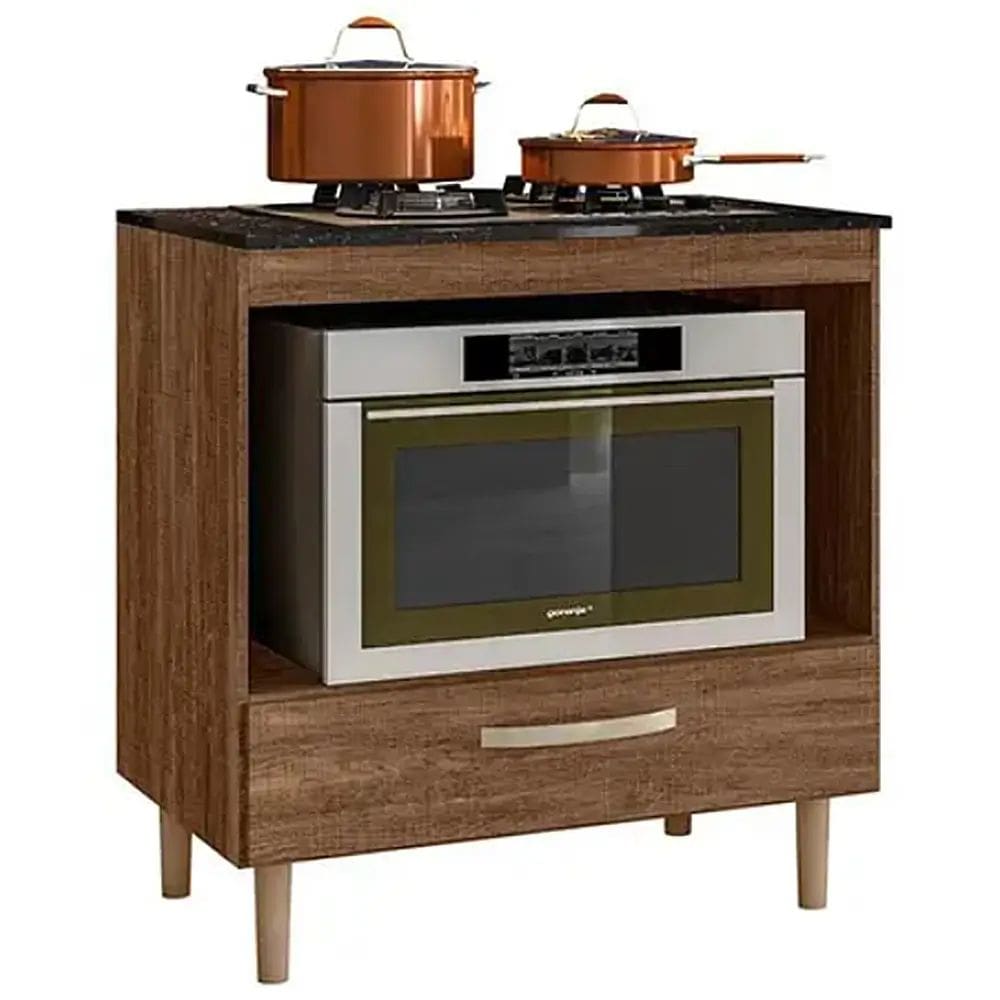 Balcão para Cooktop Nicioli 80cm 1 Gaveta Cor Ipê
