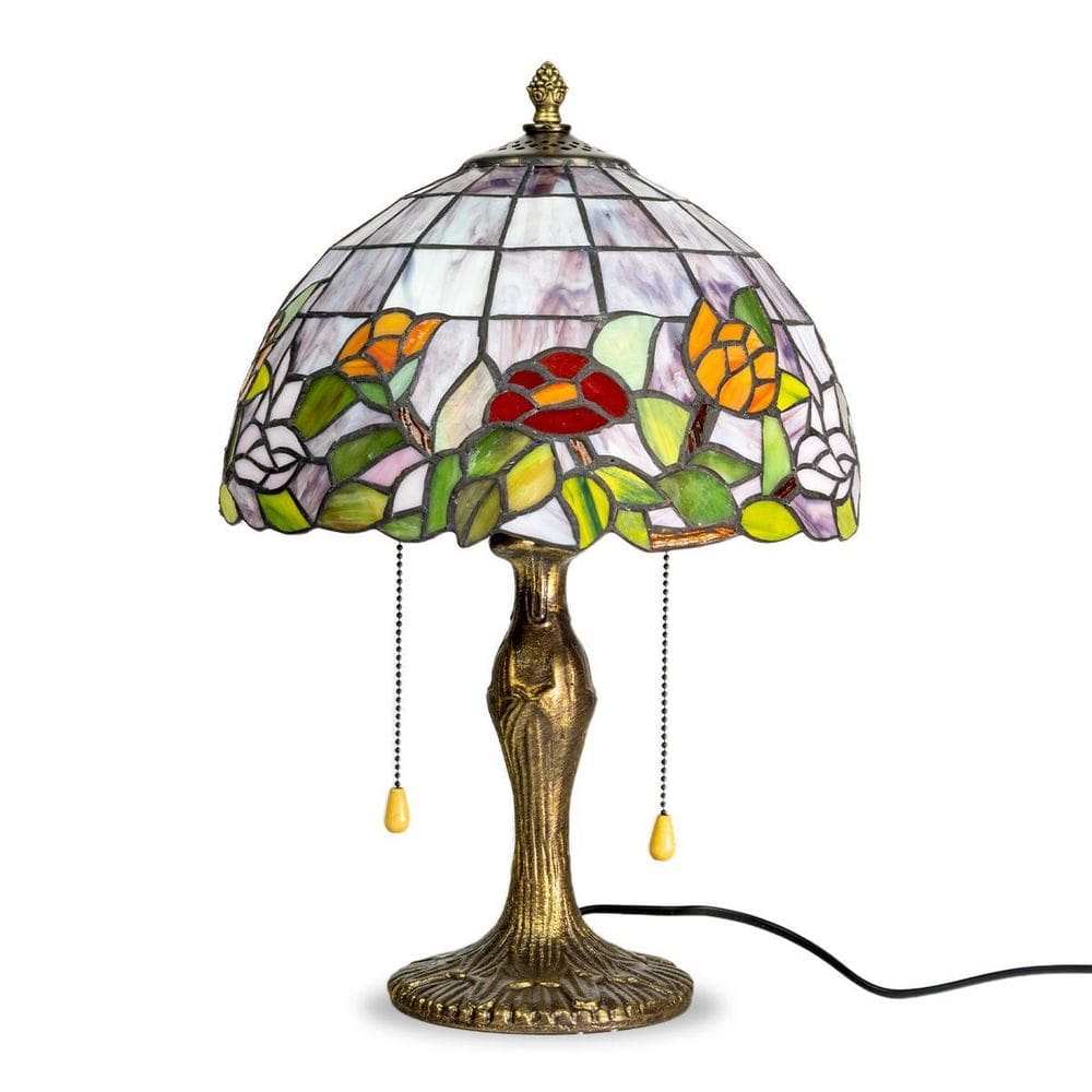 Abajur Tiffany Cúpula Vitral Liga/Desliga De Mesa 45X15Cm