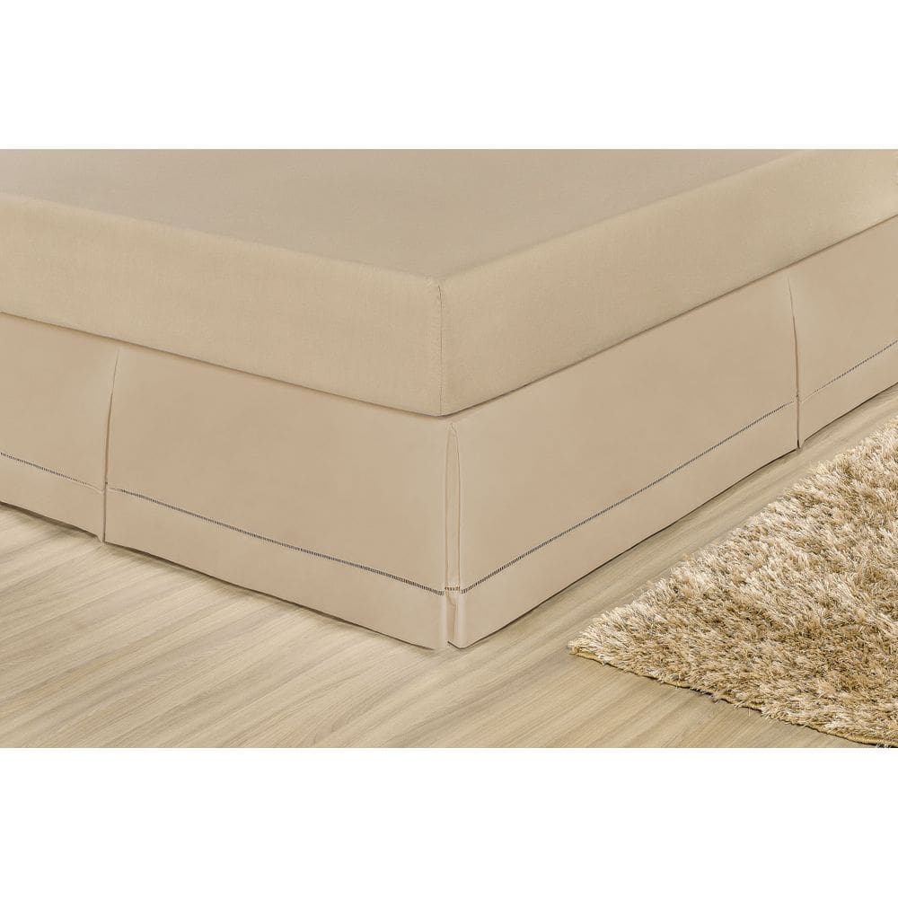 Saia Para Cama Box Bia Casal Padrão Ponto Palito Cáqui