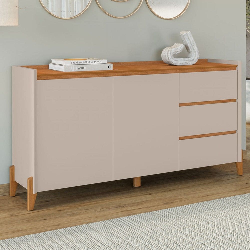 Balcão Buffet Rennes 3 Gavetas 2 Portas Cedro/Off White - Casa D