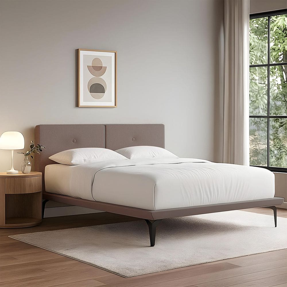 Base Box Cama Japonesa Toquio Queen com Cabeceira Almofada Linho Marrom